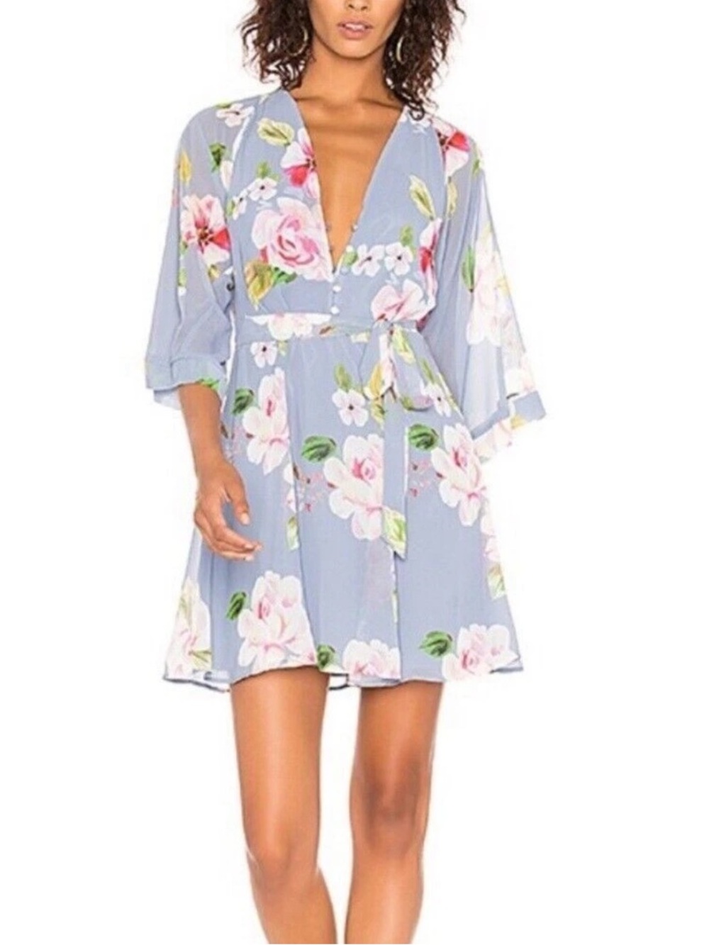 Yumi Kim Sweet Sunrise Dress Womens Medium Ohana Stone Floral Chiffon Mini